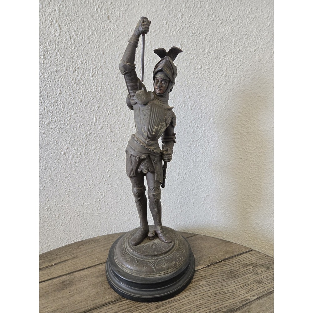Antique 19th Century French Spelter Knight In Full Armor Guardsman Statue AS IS